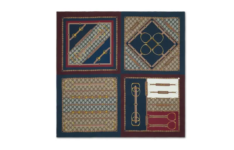 GUCCI Patterned Print Pre Fall Collection Scarves Women's Red Brown