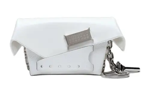 Maison Margiela Snatched Logo Patch Geometric Styling Chain Keychain Bag Accessory Women's White
