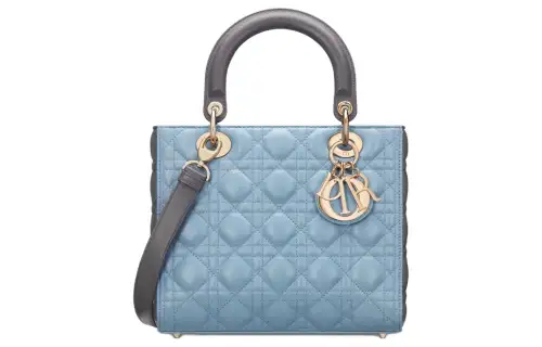 DIOR Lady Dior Sheepskin Shoulder Bag, Crossbody Bag, Handbag Small Women's Sky Blue & Steel Gray