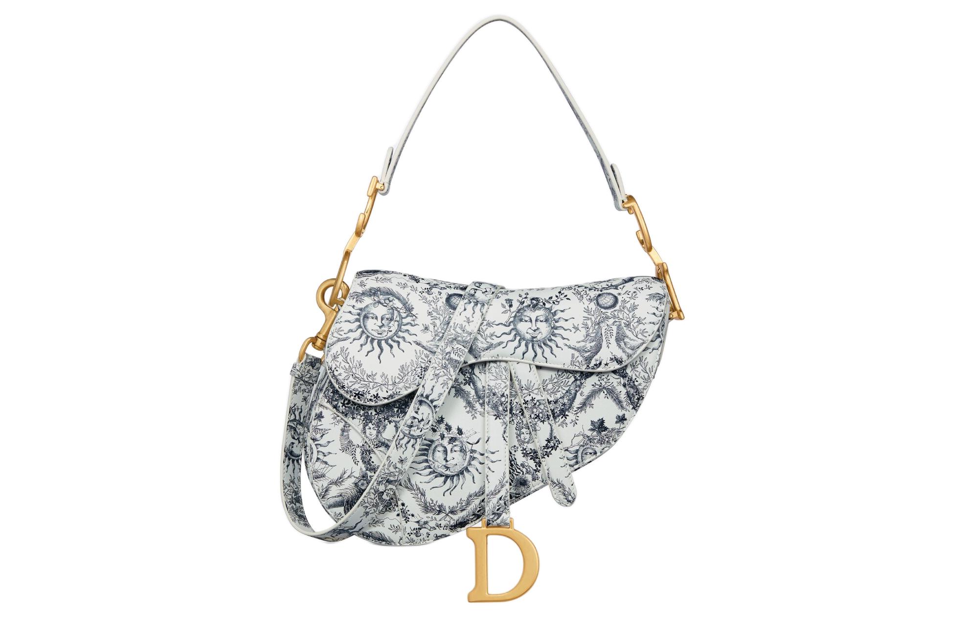 DIOR Leather white navy blue one-shoulder bag