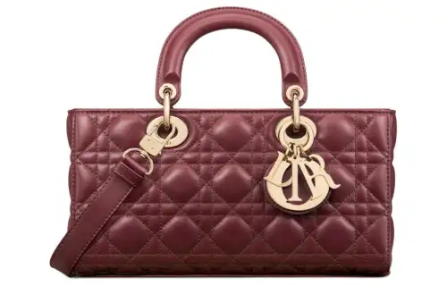 DIOR Lady D Joy Lambskin Handbag, Shoulder Bag, Crossbody Bag, Handbag Medium Women's Burgundy