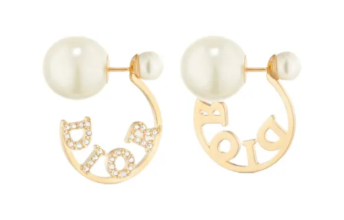DIOR Metal, Resin, Pearl, Crystal Earrings Women's Gold