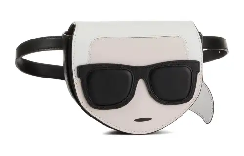 KARL LAGERFELD / Karl Lagerfeld Jeans Full Grain Leather One Shoulder Crossbody Fanny Pack Women's Black & White
