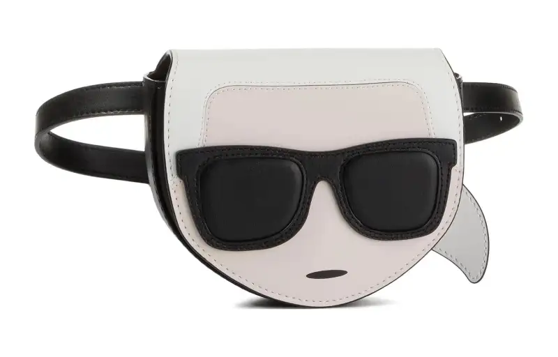 KARL LAGERFELD / Karl Lagerfeld Jeans Full Grain Leather One Shoulder Crossbody Fanny Pack Women's Black & White