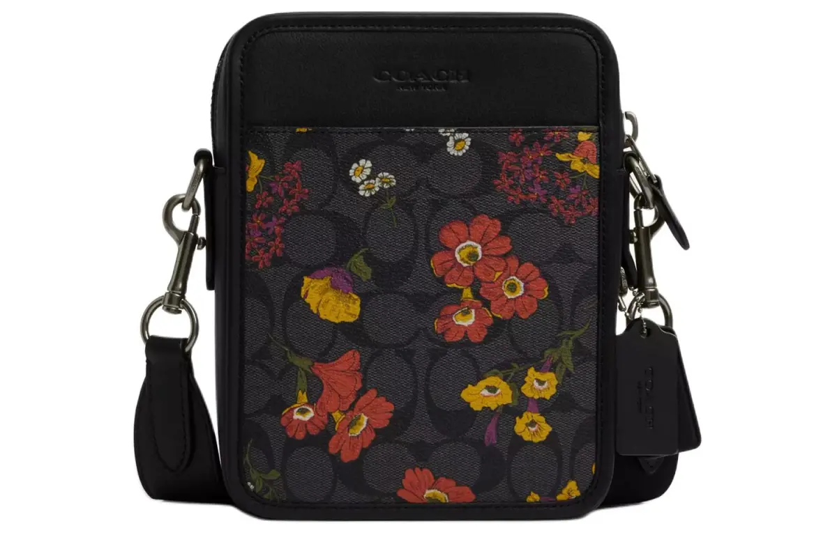 COACH Sullivan Iconic Canvas With Smooth Calfskin Crossbody Bags Small Women's Bronze & Charcoal Gray