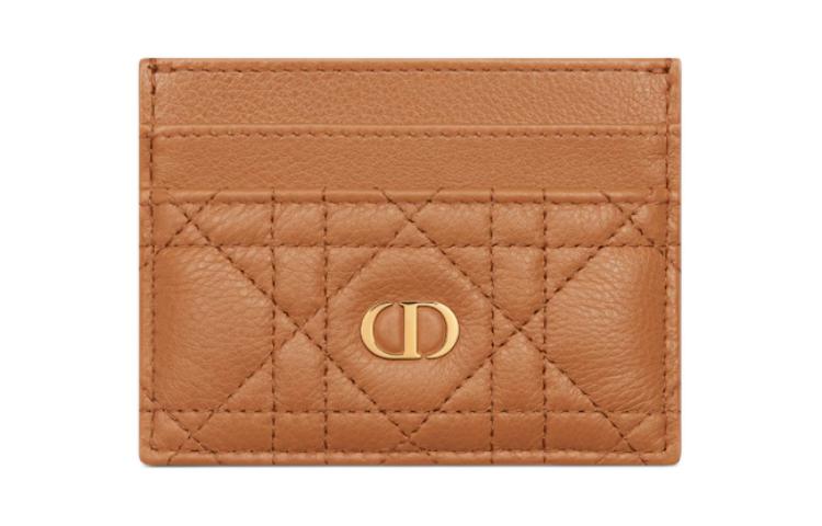 DIOR Dior metal letter logo cannage pattern calfskin card holder card holder women's tan