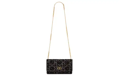 DIOR Caro Embroidery One Shoulder Crossbody Clutch Women's Black