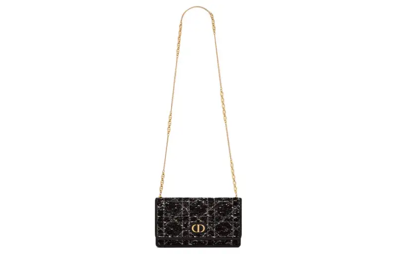 DIOR Caro Embroidery One Shoulder Crossbody Clutch Women's Black