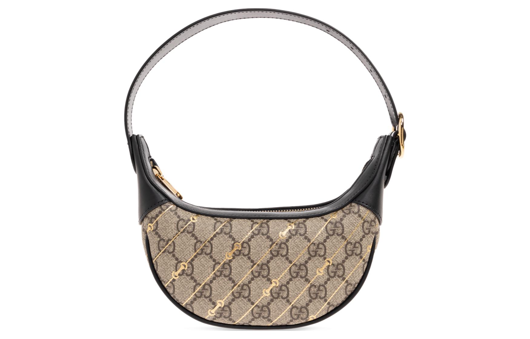 GUCCI Gucci OPHIDIA Double G logo zipper closure GG Supreme canvas and calfskin canvas bag hand shoulder bag women's beige