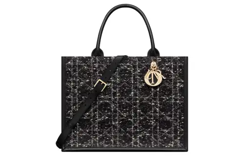 DIOR Tweed Handbag Medium Women's Black