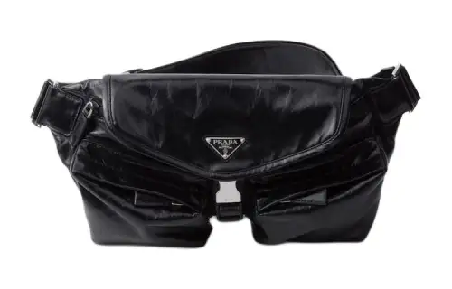 PRADA Leather Fanny Pack, Crossbody Bag, Shoulder Bag Men's Black