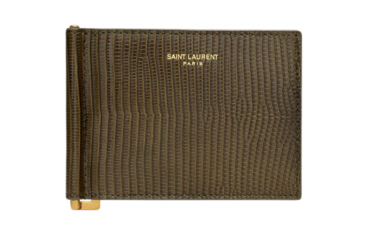 SAINT LAURENT PARIS Lizard Leather Wallet Small Men's Seaweed Color