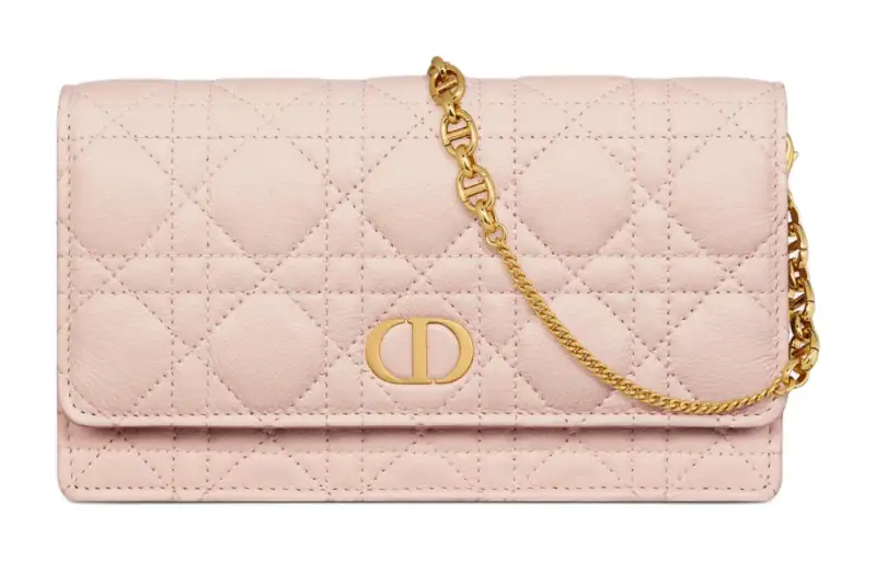DIOR Caro Cow Leather With Leather One Shoulder Crossbody Clutch Women's Light Pink