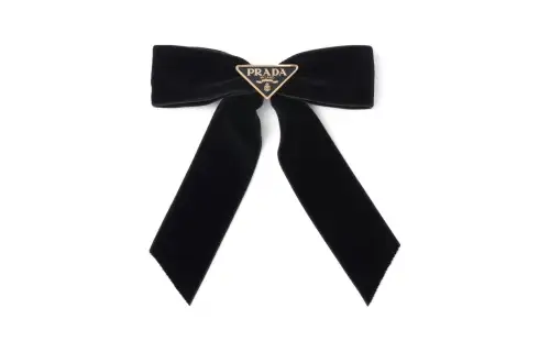 PRADA Triangle logo Bow Velvet Hair Clip
