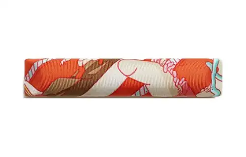 HERMES Patterned Print Silk Hair Clips Women's Orange