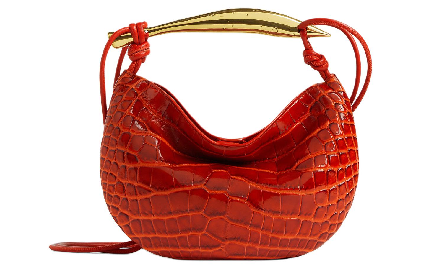 Bottega Veneta Jodie Bright Crocodile Leather Handbag, Shoulder Bag, Crossbody Bag Mini Women's Red