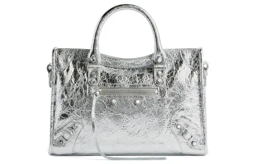 Balenciaga Metalized Arena Lambskin Shoulder Bag, Crossbody Bag, Handbag Small Women's Silver