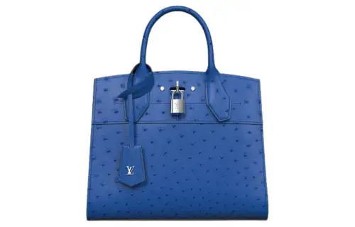LOUIS VUITTON City Steamer Ostrich Leather Handbag Women's Blue