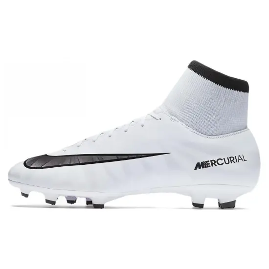Nike Mercurial Victory FG Rubber Long Studs Cushioned Slip-Resistant Abrasion-Resistant Soccer Shoes Men's White Black