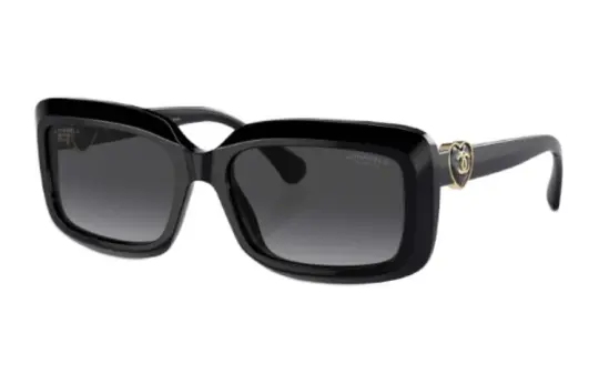CHANEL Acetate Irregular Shape Sunglasses Unisex Black