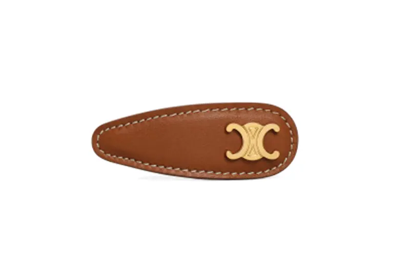 CELINE Triomphe Snap Hair Clip In Calfskin Brass With Gold Finish And Steel