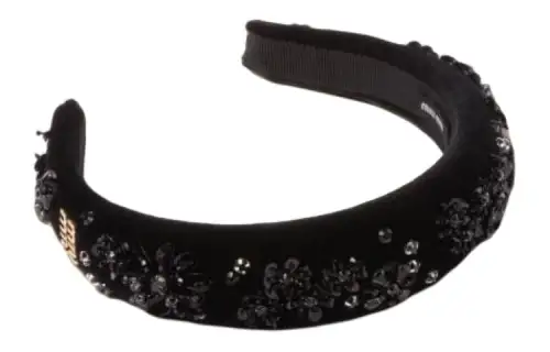 MIU MIU Logo-plaque Sequinned Velvet Headband