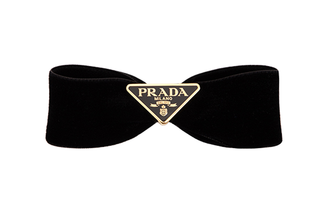 Prada triangle-logo velvet hair clip