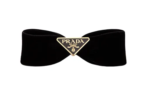 Prada triangle-logo velvet hair clip