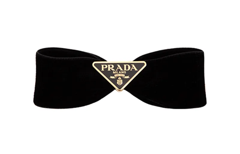 Prada triangle-logo velvet hair clip