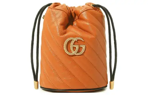 GUCCI GG Marmont Natural Leather Bucket Bag, Shoulder Bag, Crossbody Bag Mini Women's Orange