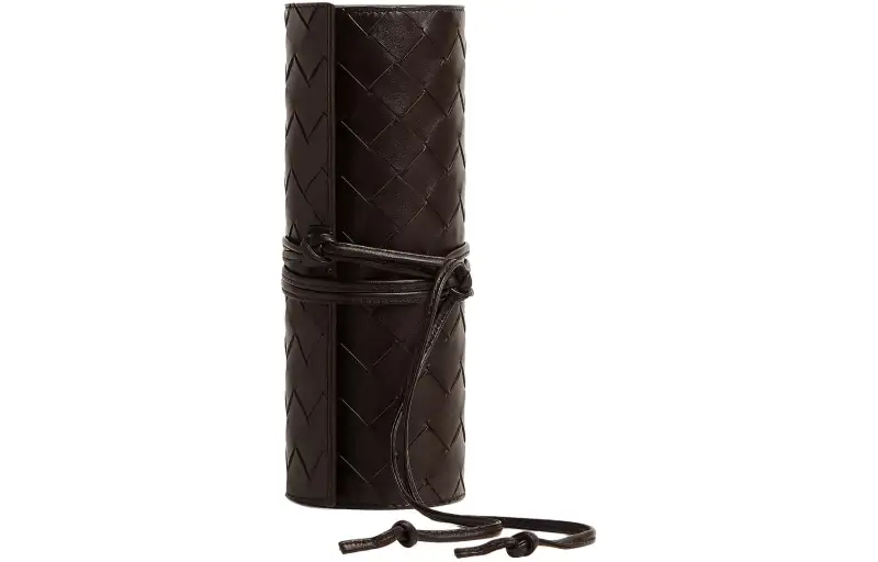 Bottega Veneta Calfskin Pencil Holder Storage Bag Women's Dark Brown