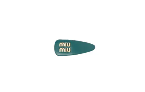 MIU MIU Leather Hair Clips Women's Lagoon Blue