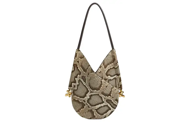 Bottega Veneta Solstice Python Skin With Lambskin Handbag, Shoulder Bag Small Women's Brown & Gray