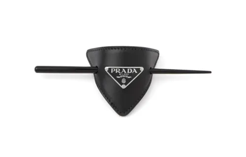 Prada triangle-logo leather hair clip