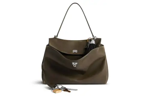 Balenciaga Smooth Calfskin One Shoulder Handbag Large Women's Khaki
