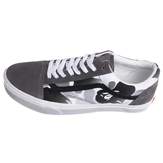 A Bathing Ape X Vans Old Skool Skateboarding Shoes Unisex Low-top Grey/white