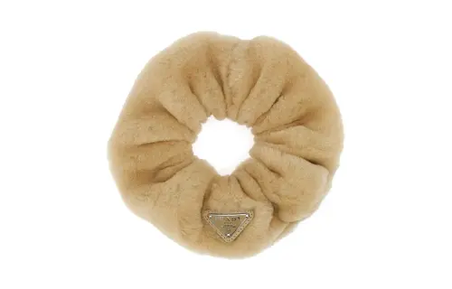 PRADA Triangle-logo Shearling Scrunchie