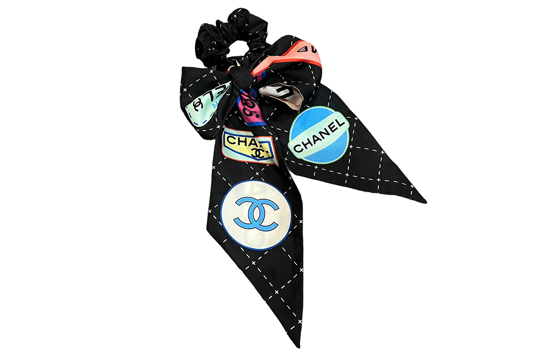 CHANEL Silk Hair Tie Women's Black