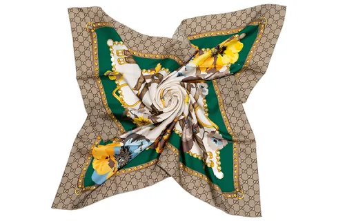 GUCCI GG Blooms Mulberry Silk Headwraps Women's Green Yellow