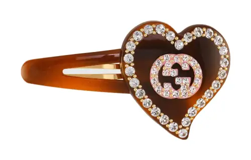 GUCCI Heart Shaped GG Crystal Hair Clips Women's Brown