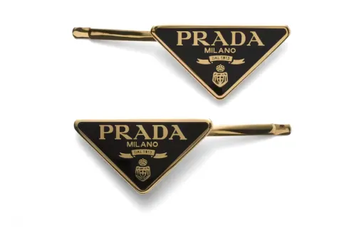 PRADA Triangle logo Hair Clips Set Of Two