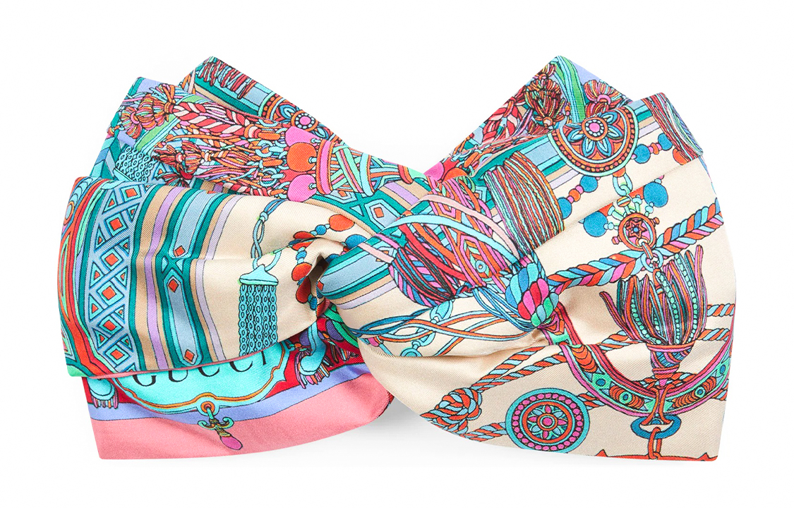 GUCCI Tassel Chain Print Gathered Headband