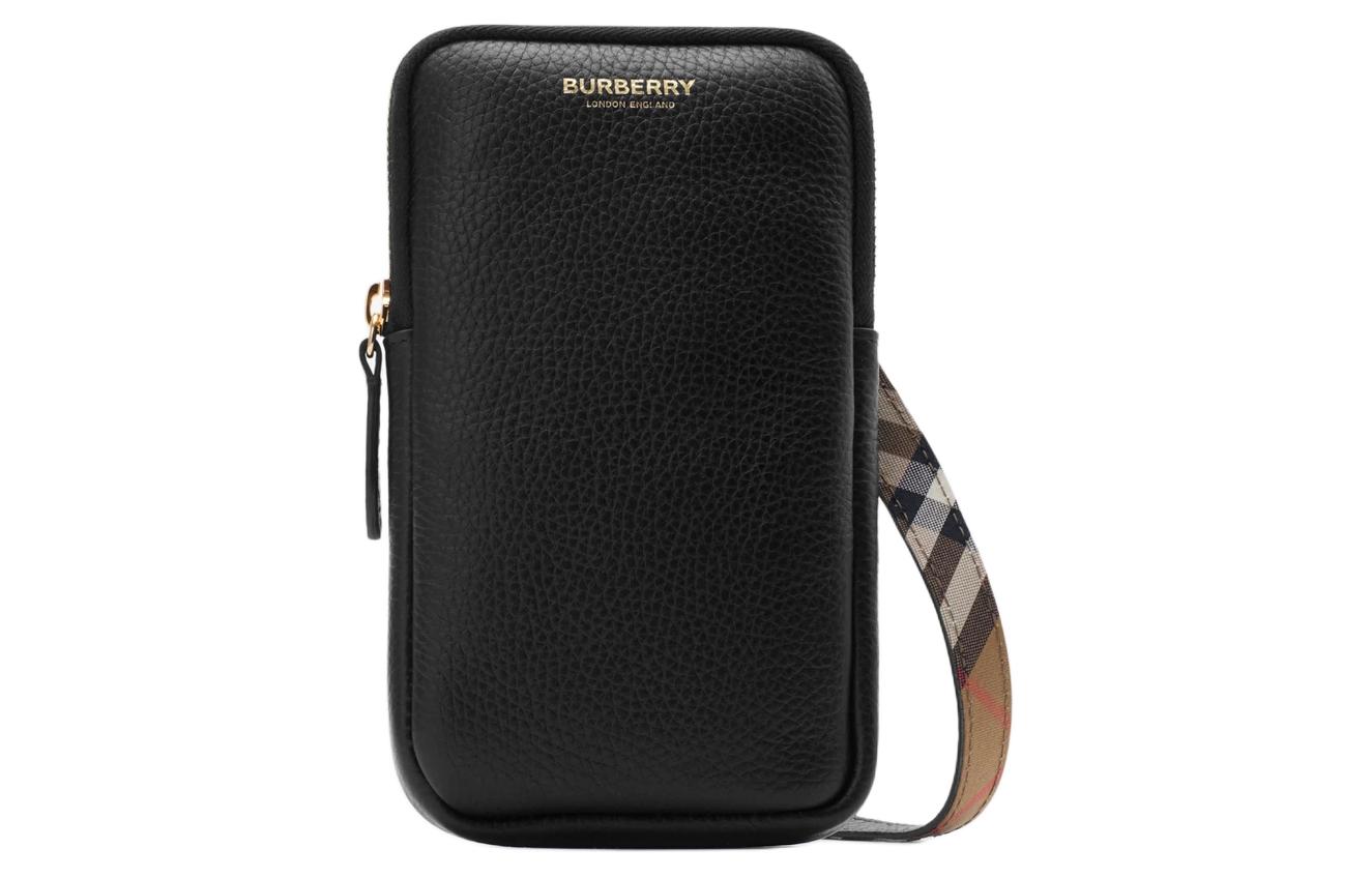 Burberry Grain Calfskin Cell Phone Pocket Unisex Black