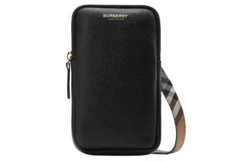 Burberry Grain Calfskin Cell Phone Pocket Unisex Black