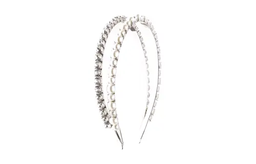 MIU MIU Metal Brass Faux Pearl Headbands Women's Silver