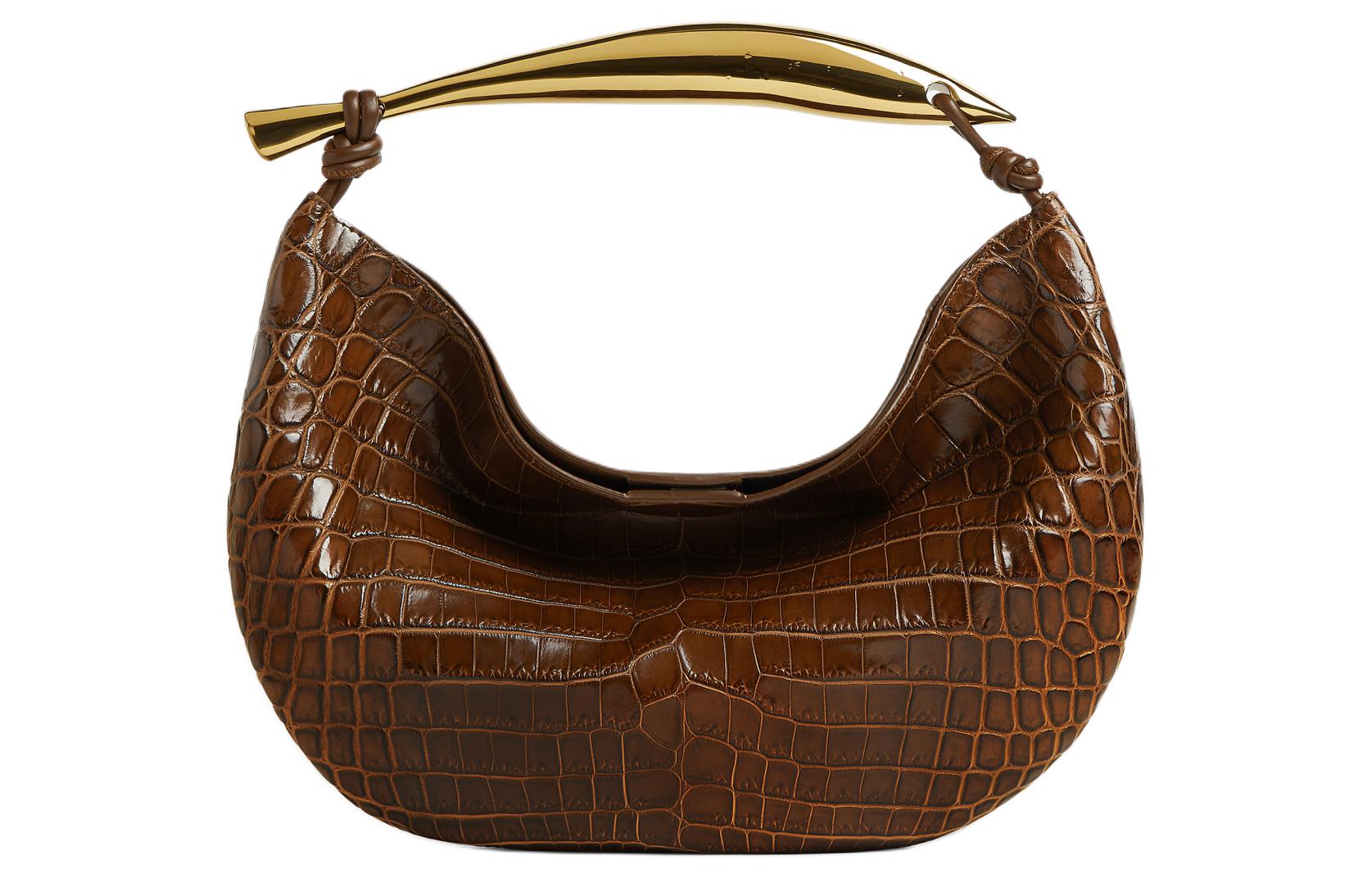 Bottega Veneta Jodie Crocodile Leather With Lambskin Handbag Small Women's Brown