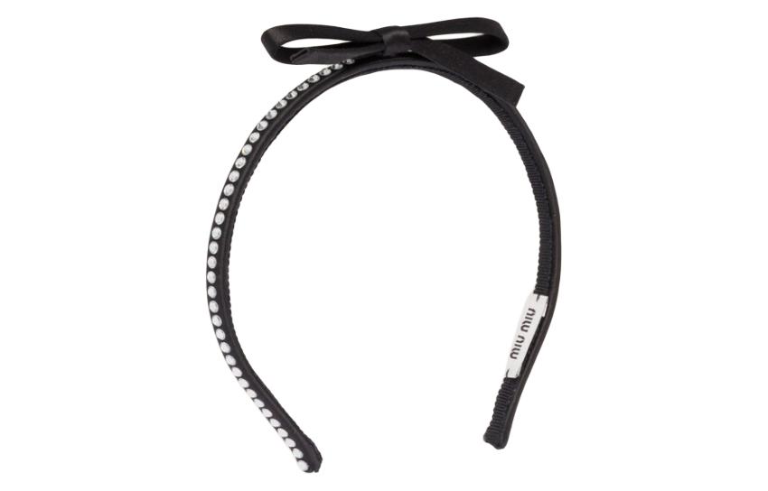 MIU MIU Silk, Faux Crystal, Fabric Headbands Women's Black