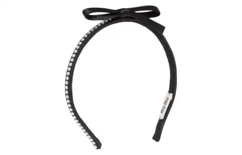MIU MIU Silk, Faux Crystal, Fabric Headbands Women's Black