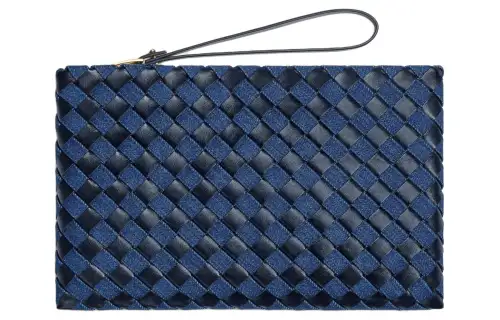 Bottega Veneta Detachable Wristband With Zip Closure Clutch Medium Women's Indigo & Dark Blue