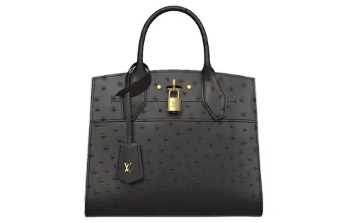 LOUIS VUITTON Ostrich Leather Shoulder Bag, Crossbody Bag, Handbag Small Women's Black